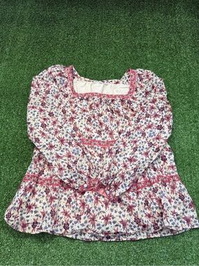 My Danielle Lined Tiered Floral Blouse Pink Girly Square Neck Cotton Fairy L